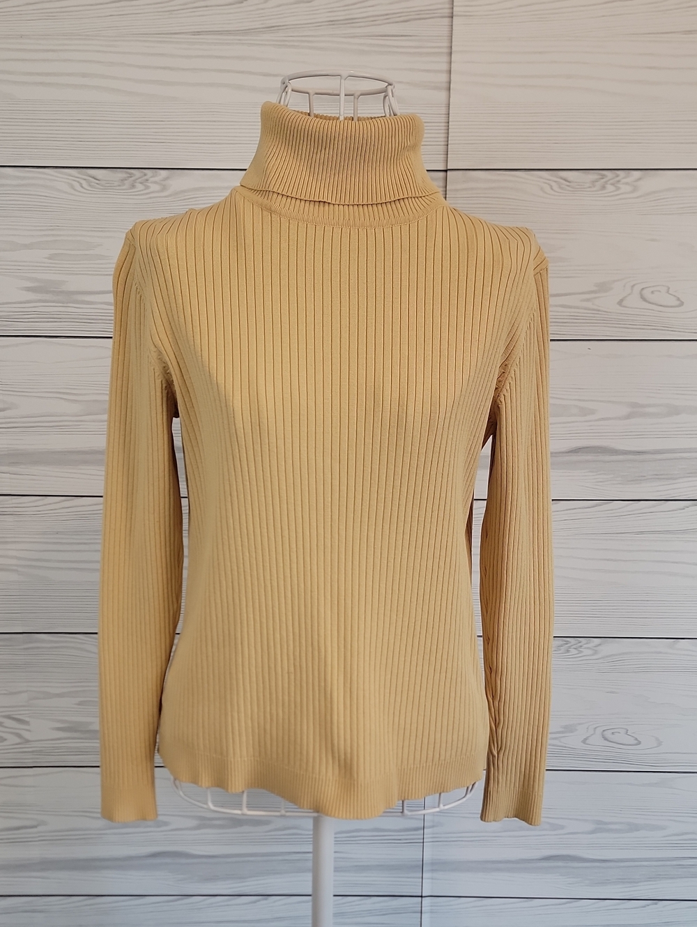 Chico's Silk Blend Cream Ribbed Turtleneck Sweater Womens Size M (Chicos 1)